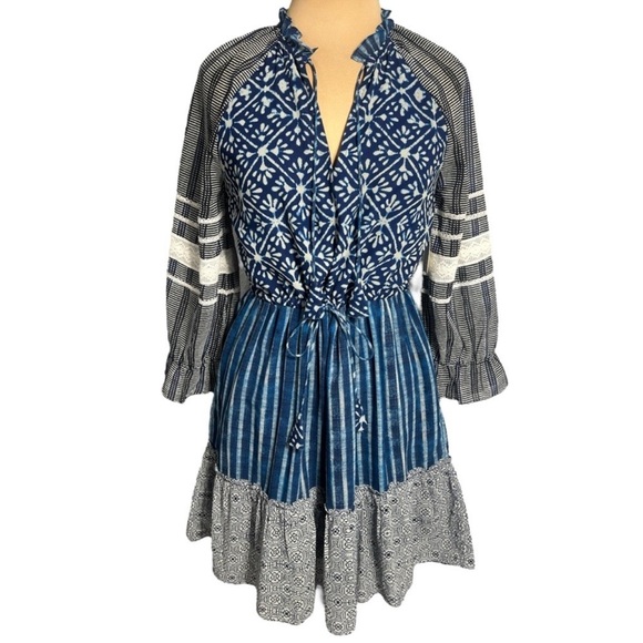 Anthropologie blue white boho Susan Tunic Dress by
Hemant & Nandita Size Small - Picture 3 of 15